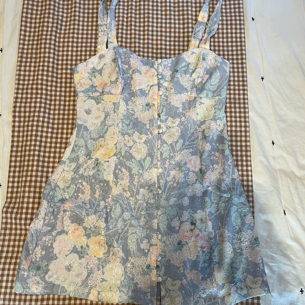 Lulus Floral Lace-Overlay pastel Blue Sundress